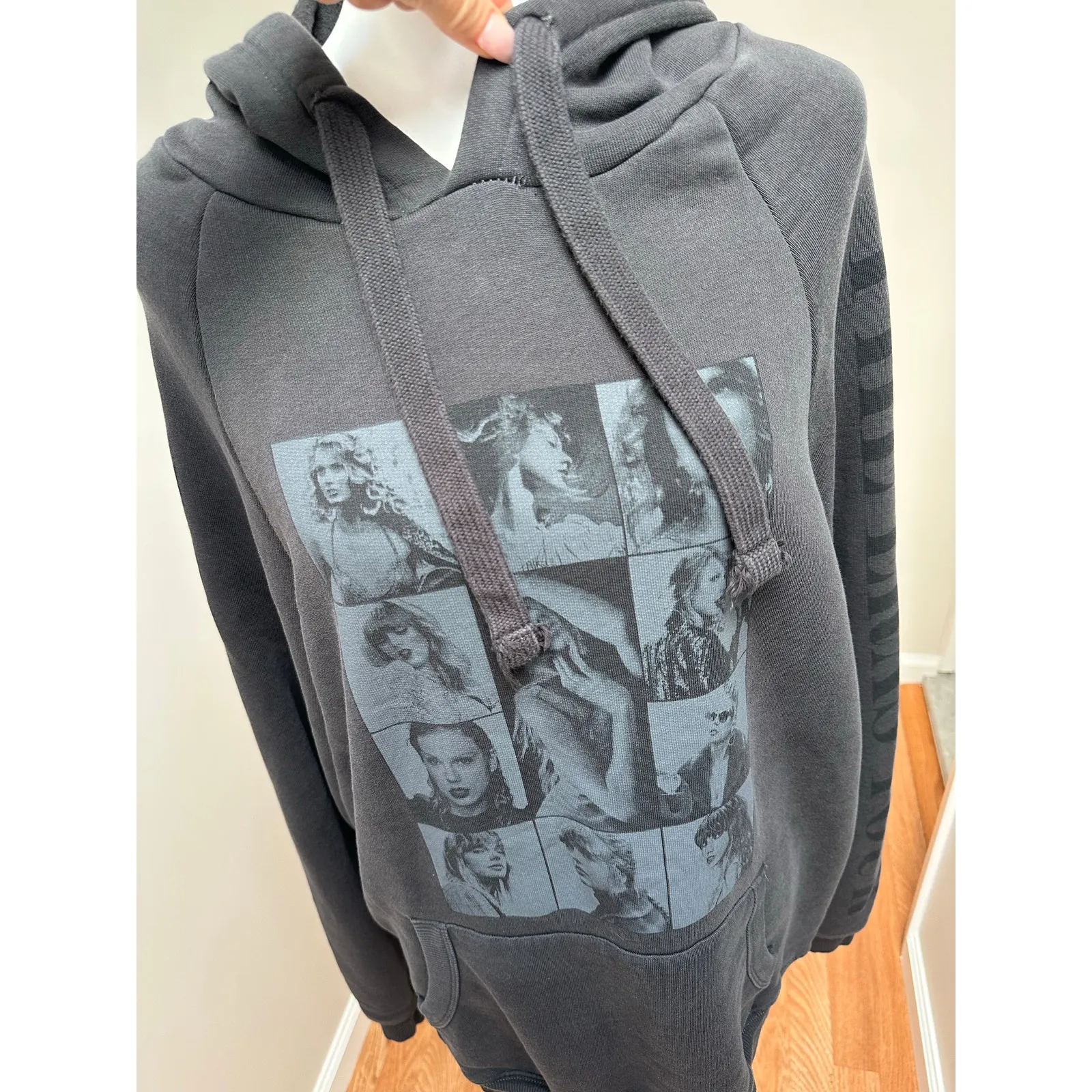 Taylor Swift The Eras Tour Faded Black Drawstring Hoodie Large - Image 5