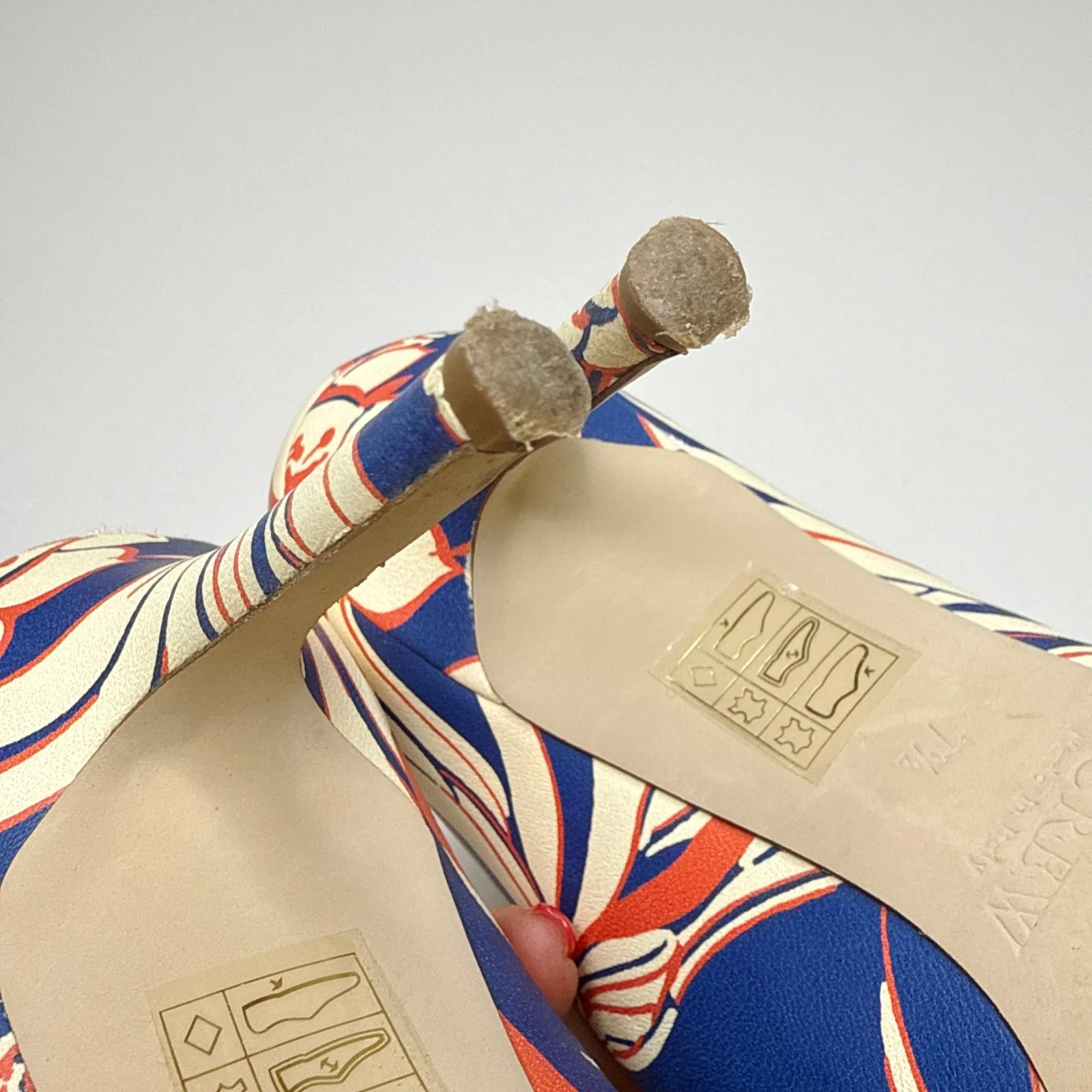 J.Crew Italian Made Leather Floral Heels Size 7.5 Cream‎ Blue Red Print 4" Heel - Image 7