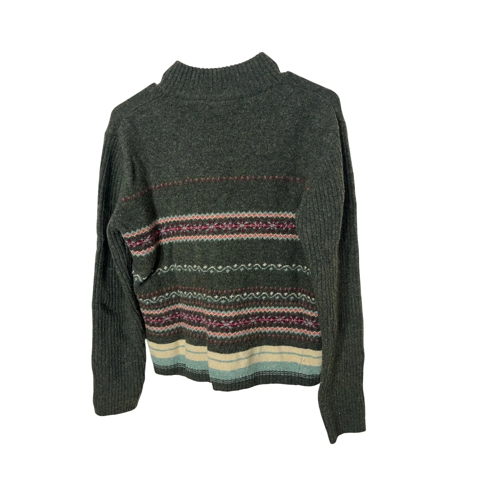 Vintage NorthCrest Womens Fair Isle 1/4 Zip Lambswool Blend Sweater Size L Green Size L - Image 7