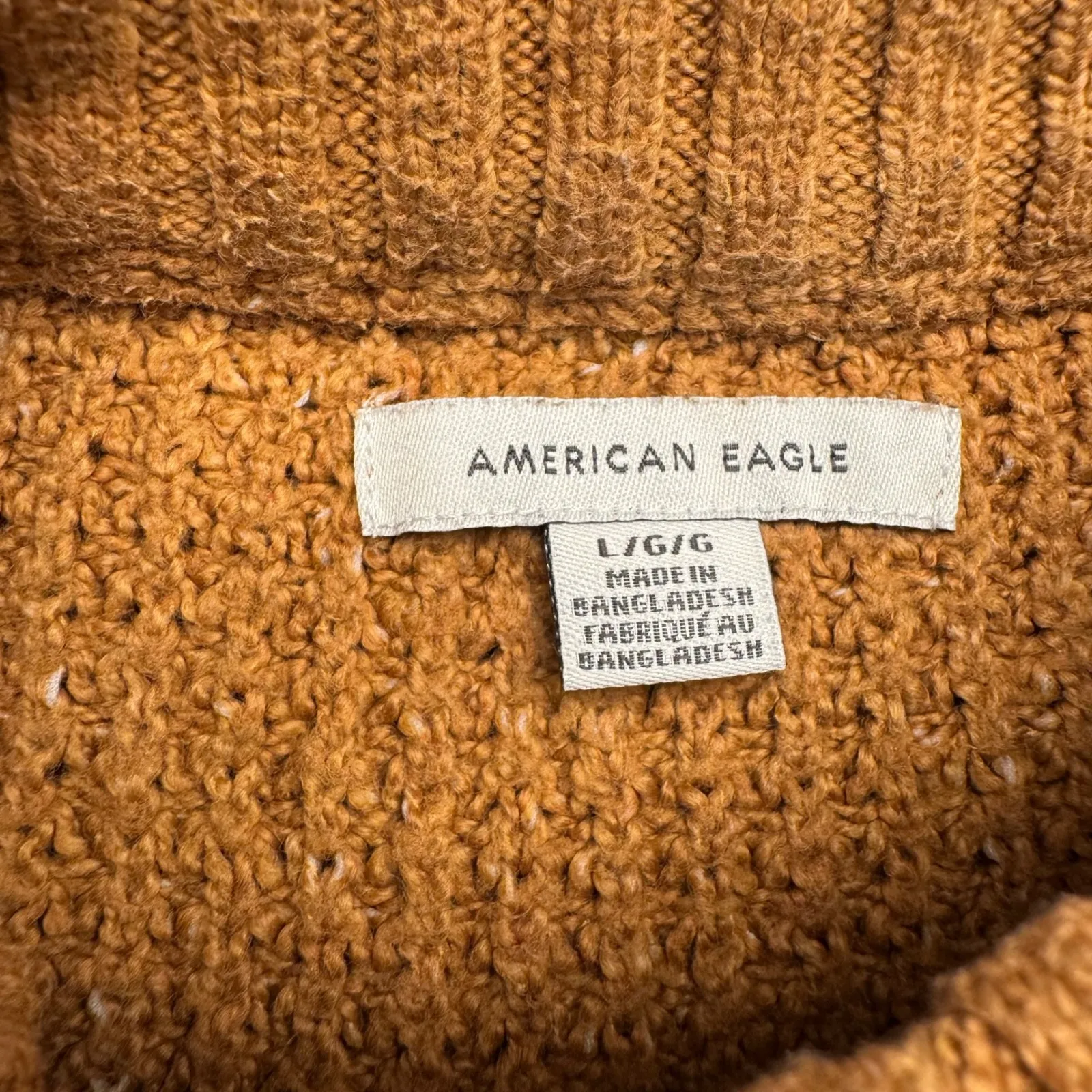 American Eagle Outfitters Waffle Knit Crewneck Sweater‎ Amber Ochre Size L - Image 6