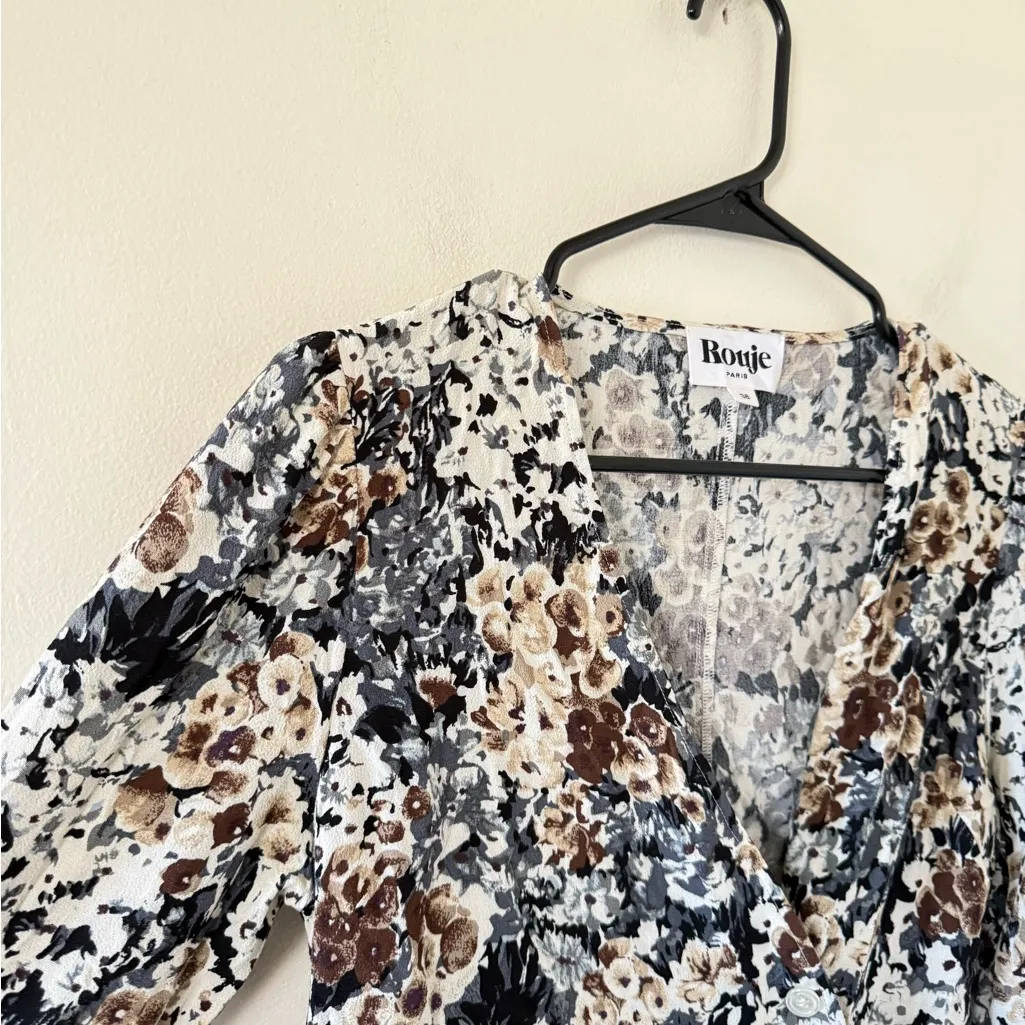 Rouje Paris Gaby Neutral Floral Wrap Blouse Brown Size 6 - Image 8