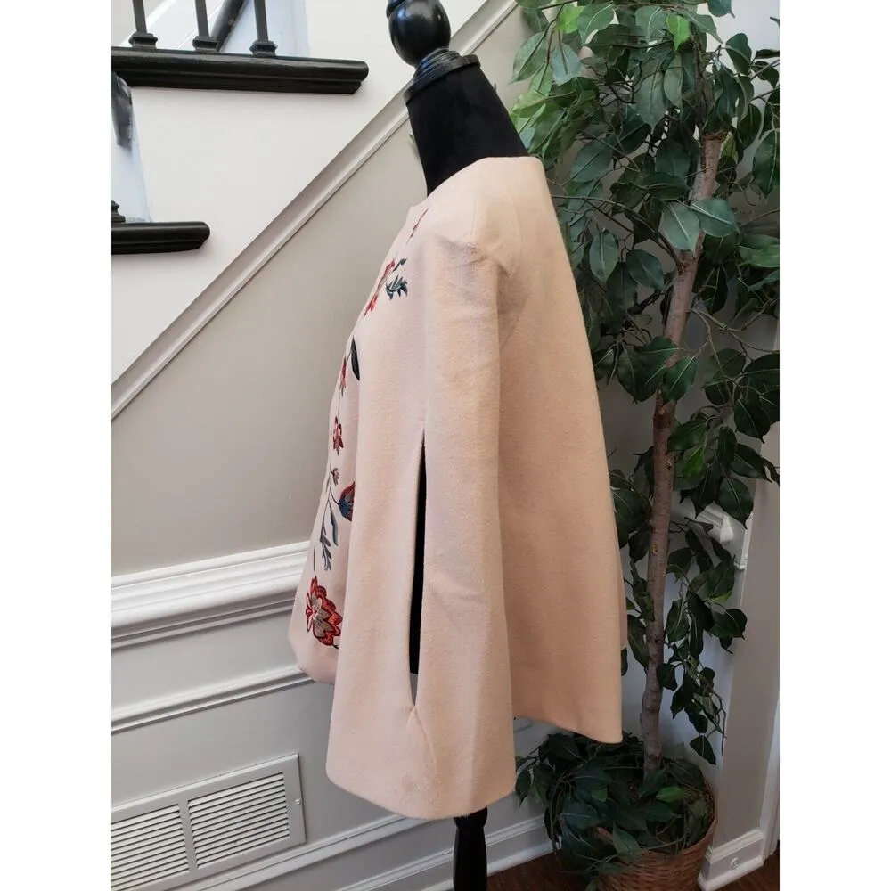 Jealous Tomato Women's Beige Floral Embroidered Lined Pockets Cape Poncho Small - Image 8