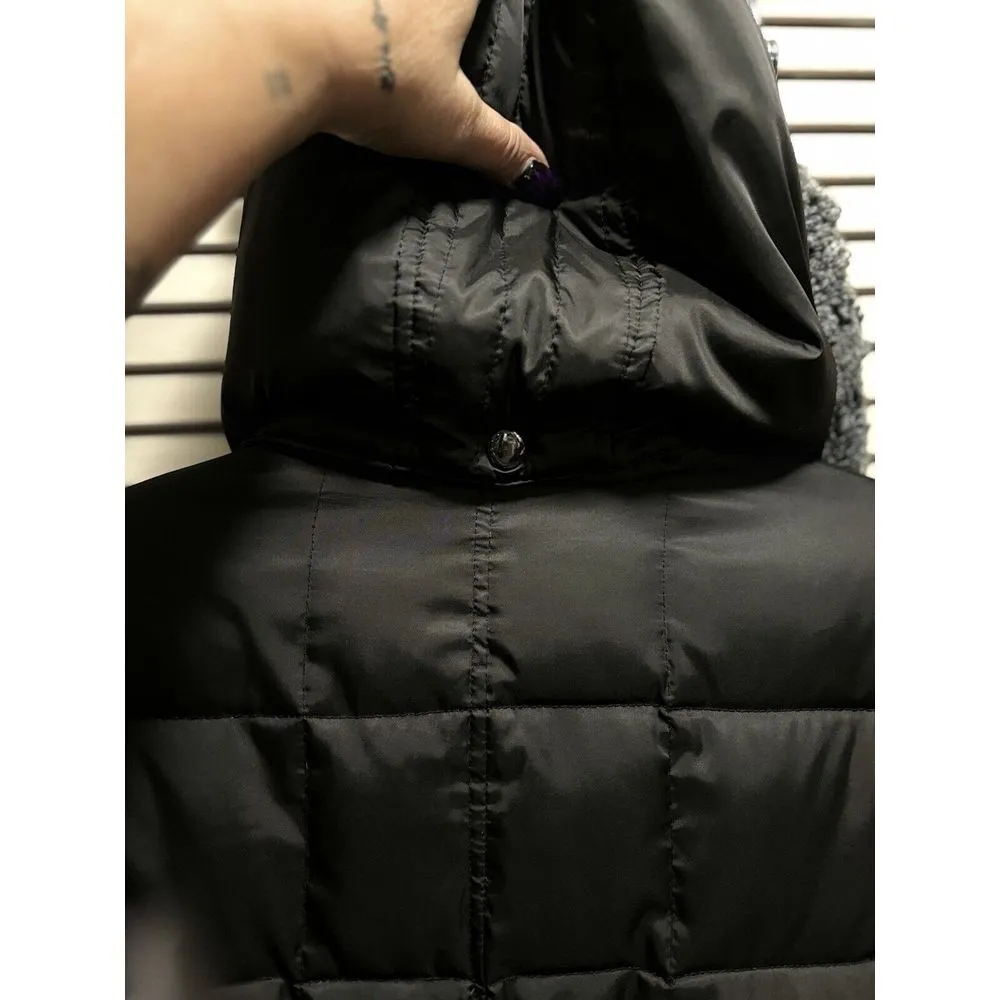 Puffer Jacket Black Women's Zip/Snap Up Size S Pockets Fur Hood - Image 9