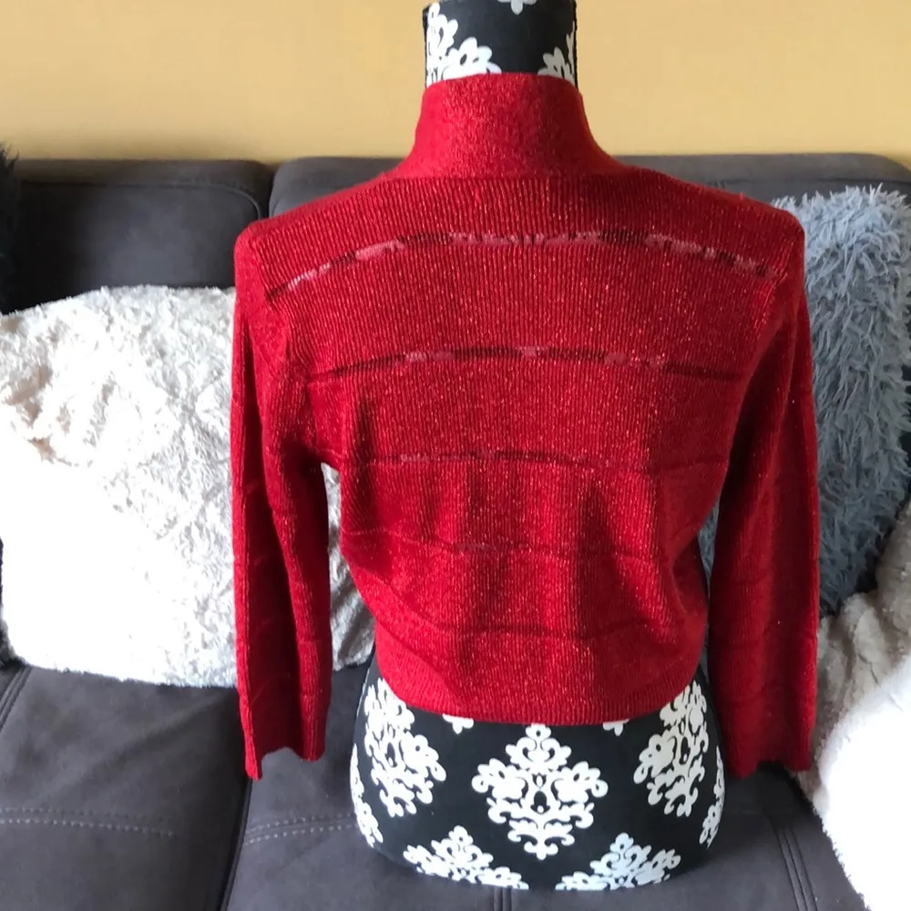 CALVIN KLEIN Shiny Red Open Front Shirt Size M - Image 5