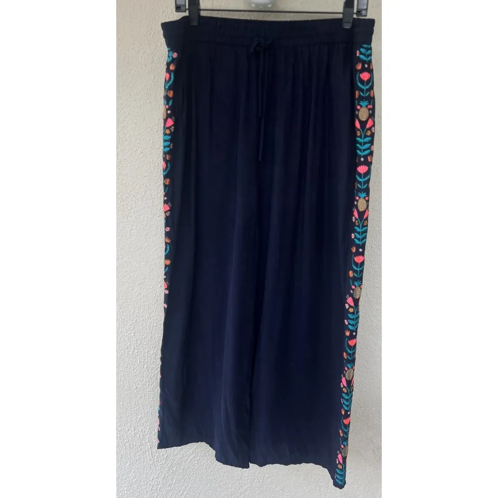 BODEN Tamara Embroidered Drawstring Loose Trousers Floral Pineapple 14 Boho Flow Blue Size 14W - Image 5