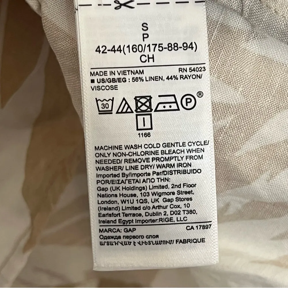 GAP Women's Linen Blend Pintuck Palm Print Cami Tank Top Tan &‎ White Size Small - Image 3