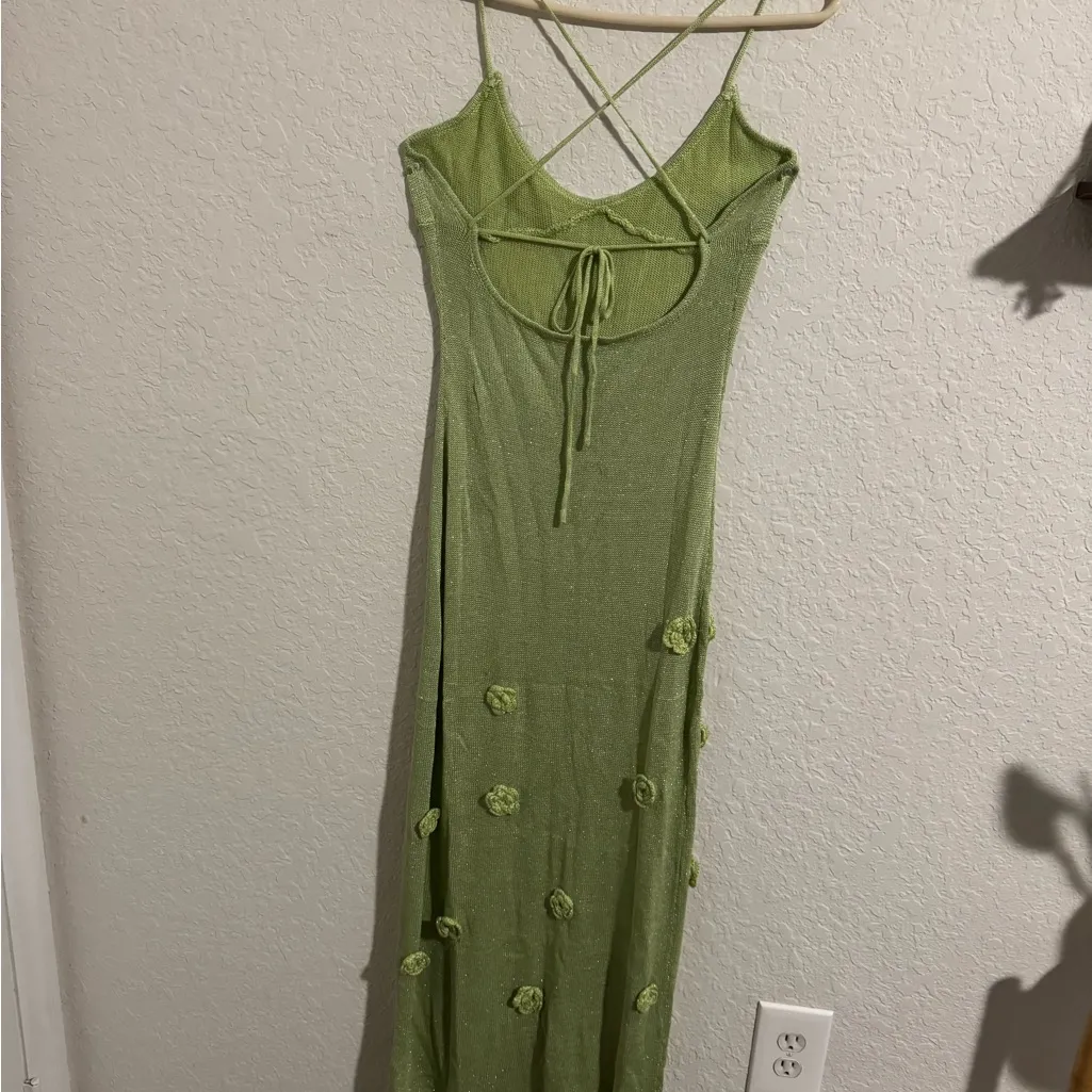 Chic Lime Green Floral Maxi Dress Size L - Image 4