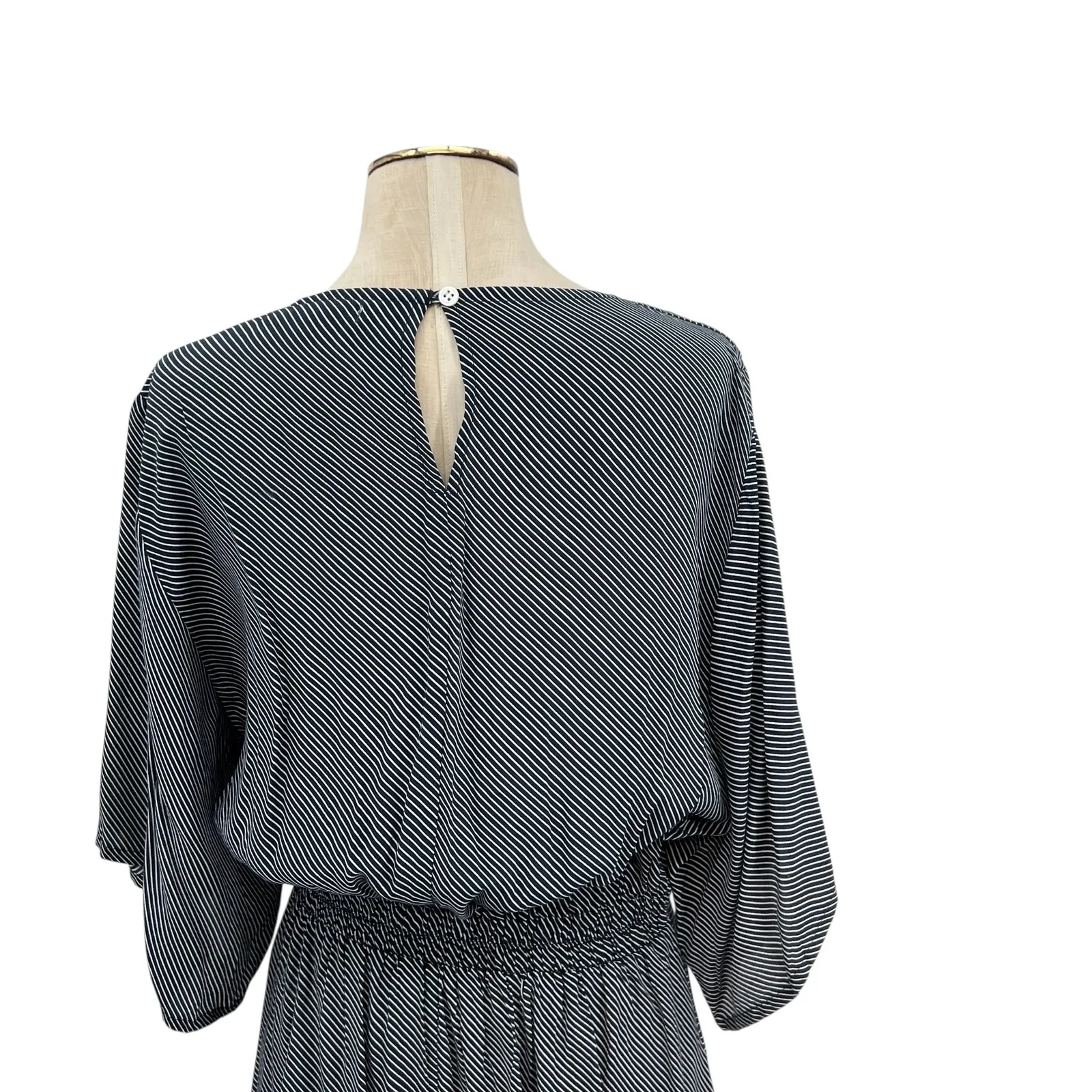 Faithfull the Brand Vinci Tie-Front Dress Cut‎ Out Striped Navy Blue Size US 6 - Image 10