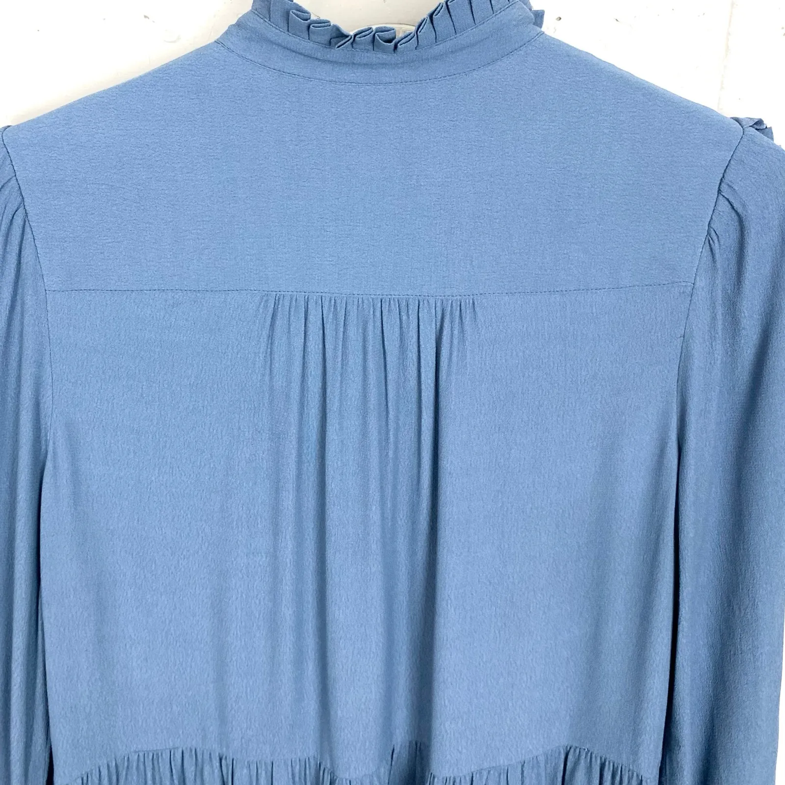 J.Crew Point Sur Hadid Shirt Dress Ruffle Sleeve EcoVero Viscous Blend Blue 6 - Image 8