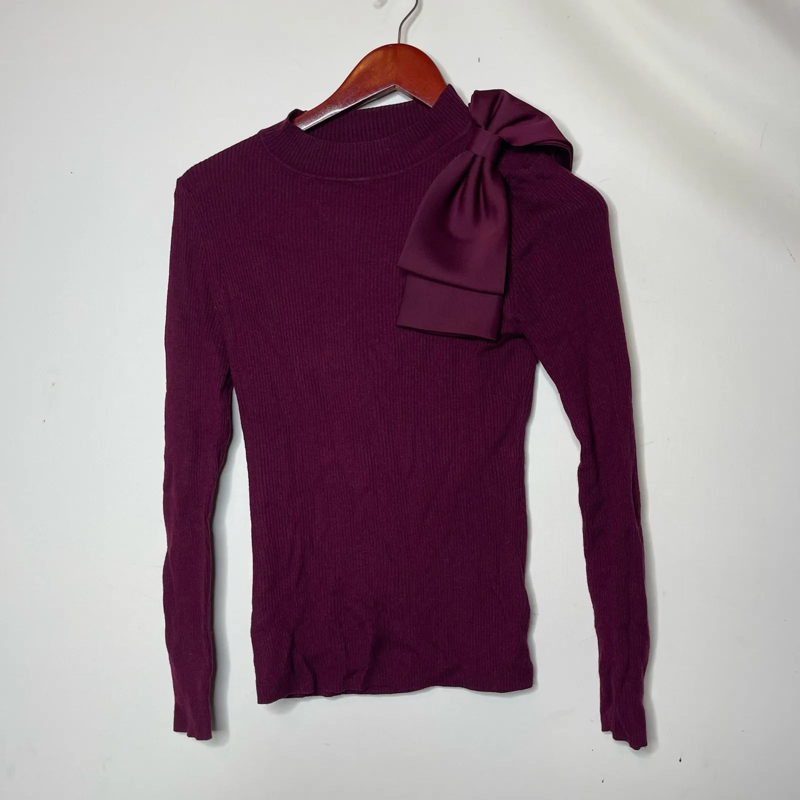 Ted Baker Extravagant Bow Ribbed Knit Cashmere Sweater Burgundy Womens 1 - Image 2