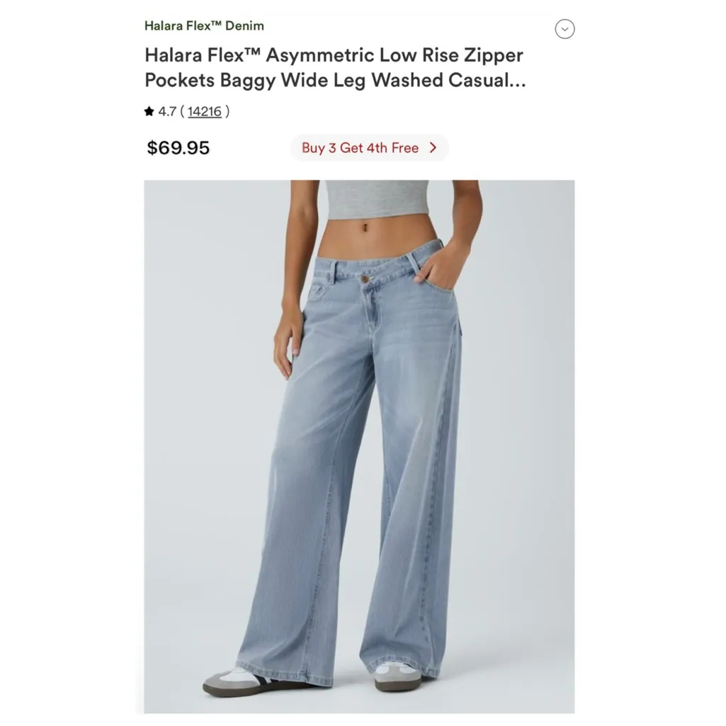 NWT HALARA Flex™ Asymmetric Low Rise Zipper Pockets Baggy Wide Leg Jean - Image 4