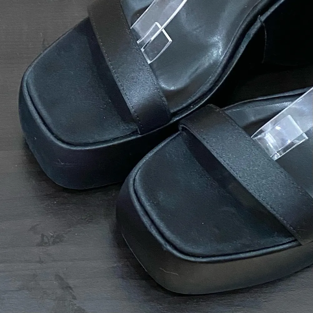 NASTY GAL Black Satin Ankle Strap Buckle Chunky Wedge Platform Sandals Size 8 - Image 13