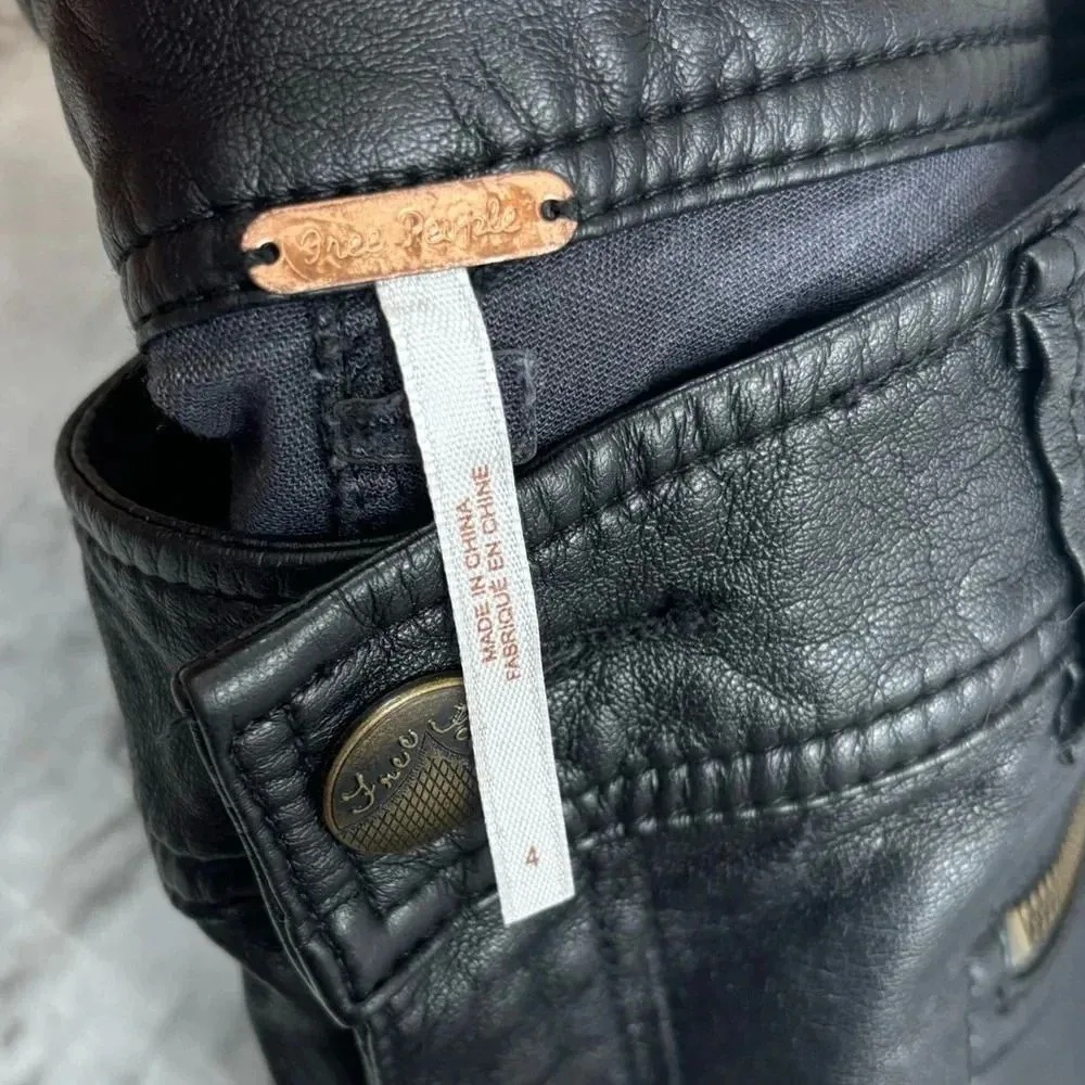 Free People Faux leather Skinny Jeans size 4 Black Gold Zipper detail - Image 2