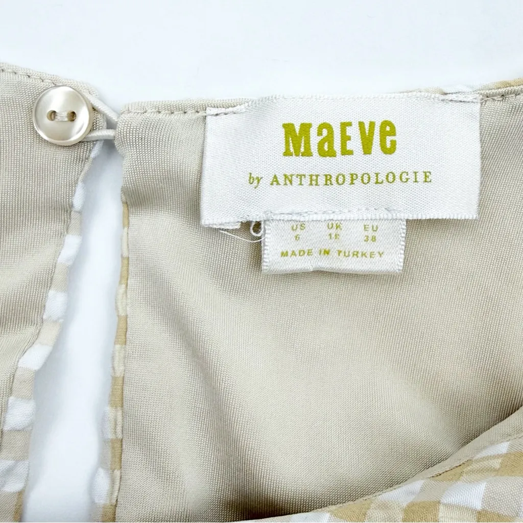 Maeve X Anthropologie Ruched Gingham Check Midi Dress Butterscotch Tan White - Image 11