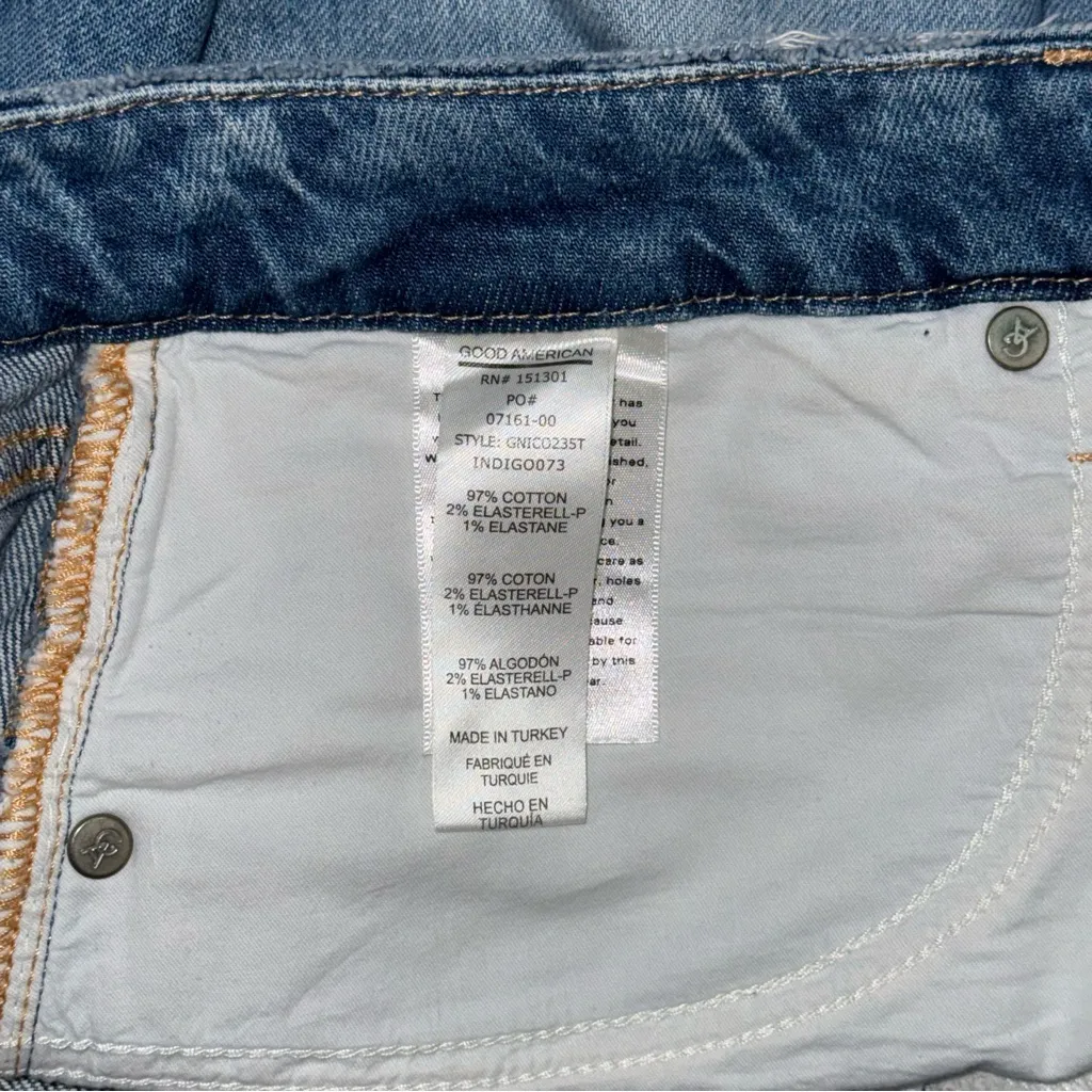 Good American Good Icon Bermuda Denim Shorts 90s Distressed Medium Wash 12 / 31 - Image 7