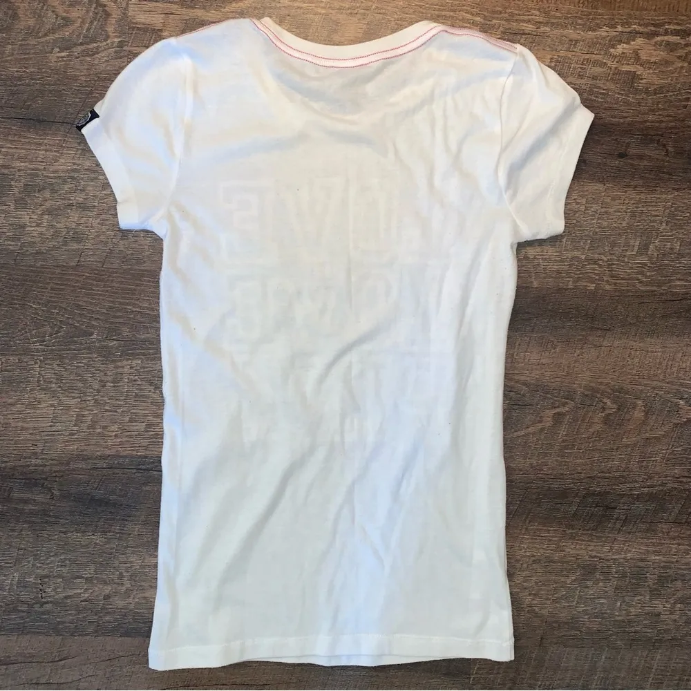 Victoria’s Secret PINK BLING Short Sleeve Top Women’s Size Small Pink/Blue/White - Image 3