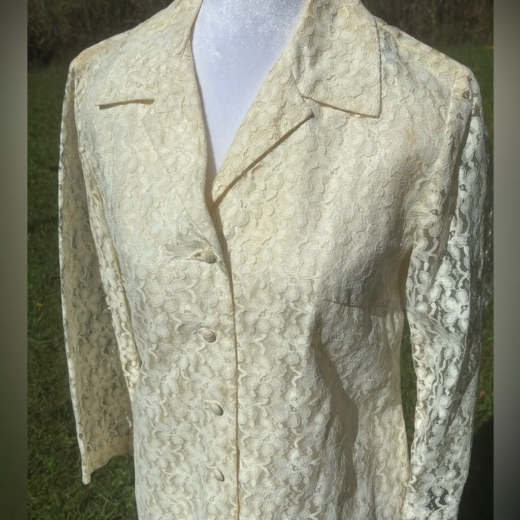 Vintage 1950s 60s Adrian Tabin Lace Dress Satin Lining Size 8 - Image 2