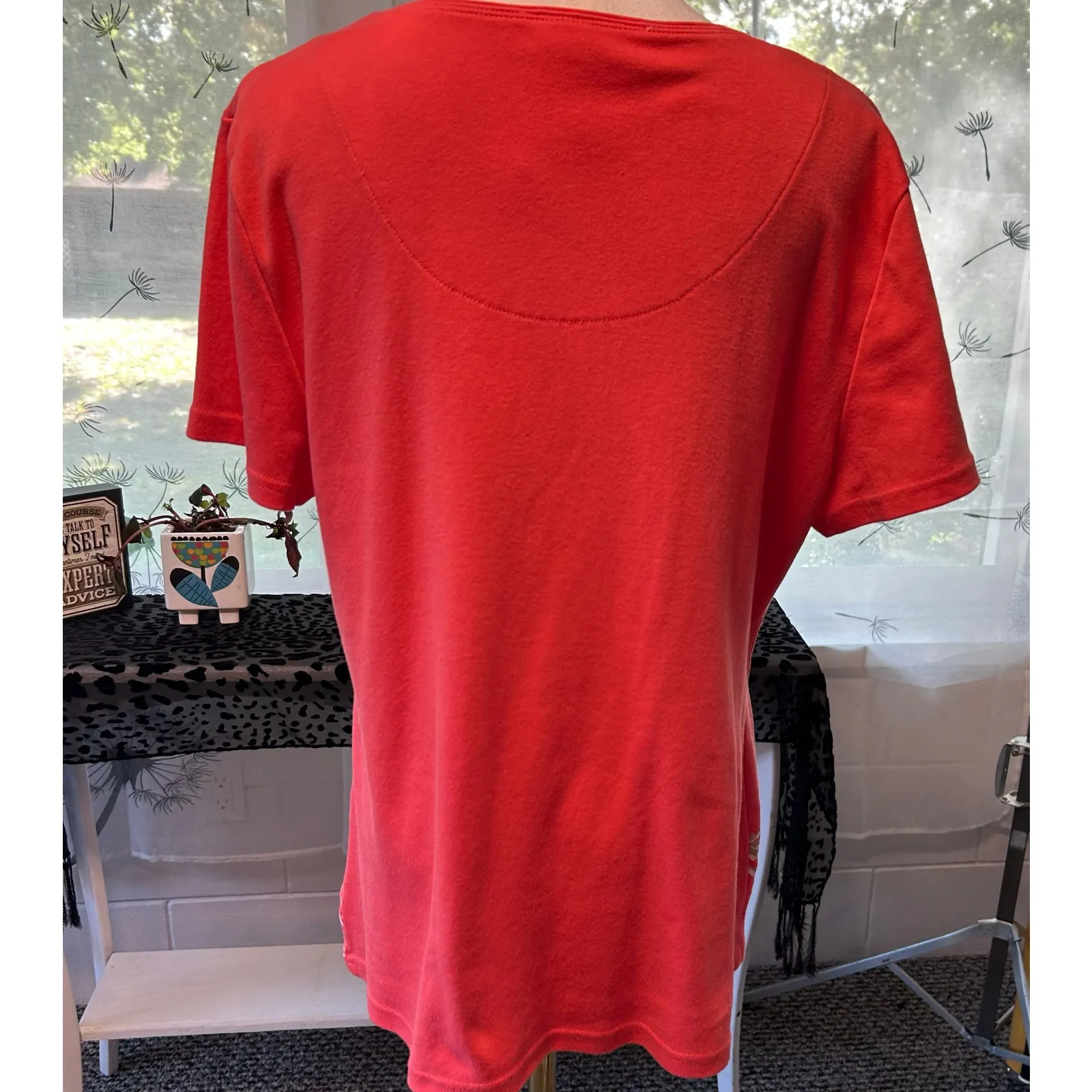 Karen Scott Top Size L Floral Print Gold Trim with Rhinestones Art to Wear Aztec - Image 5