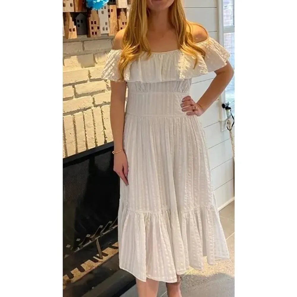 Tory Burch White Striped Seersucker Tiered Dress Sz. 4 - Image 2