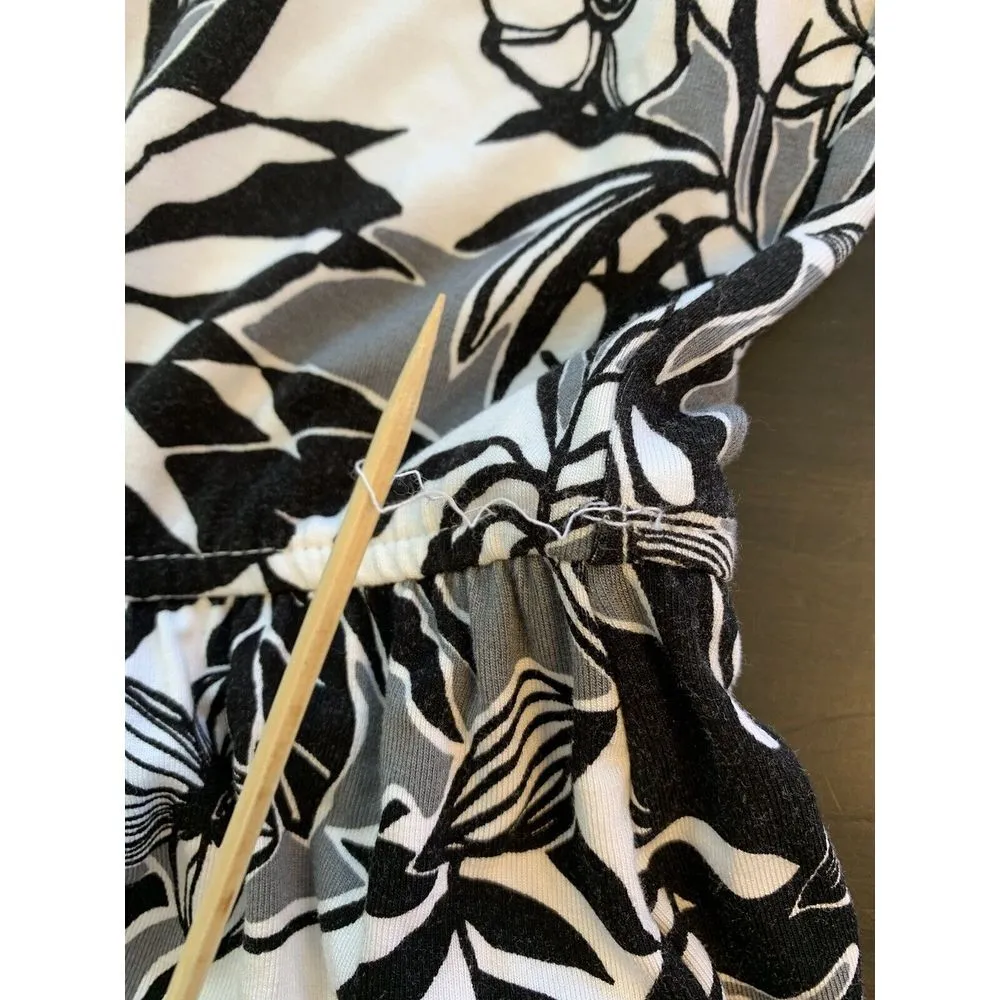 Chicos 1 Maxi Dress Womens Medium Black White Tropical Floral Striped Sleeveless - Image 12