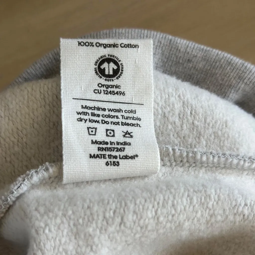 Mate the Label Organic Fleece Shrunken Crew Neck Sweatshirt, Size X-Small - Image 9