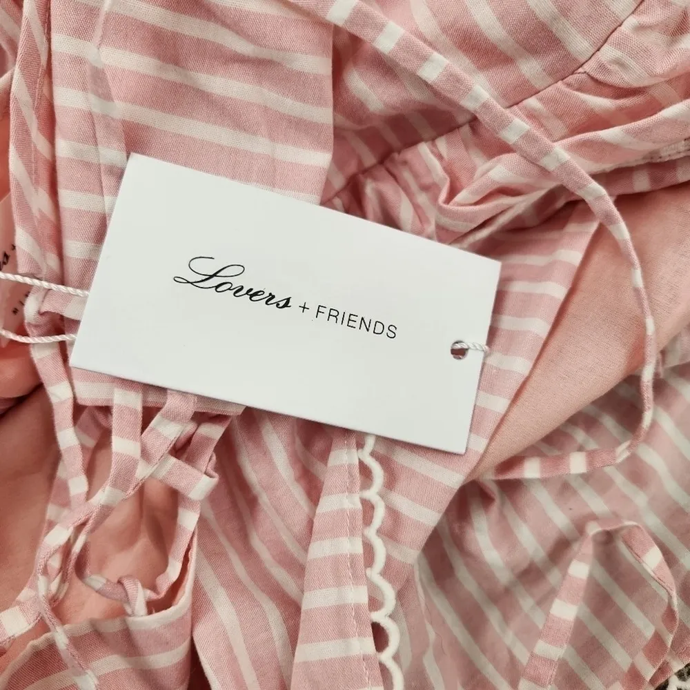 Isabeli Mini Dress Pink White Medium NWT Sleeveless Ruffles - Image 9