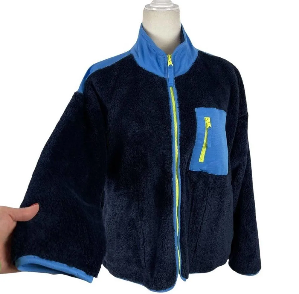New J Crew Jacket Sherpa Full Zip Sherpa Superplush Colorblock Blue Jacket M - Image 3
