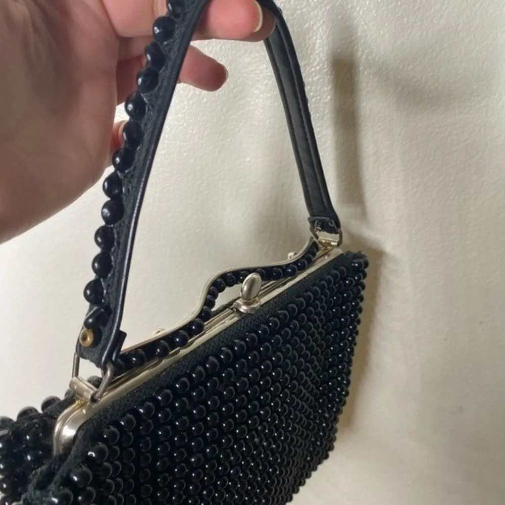 Vintage 50s 60s 70s 1950s 1960s 1970s black beaded purse retro antique - Image 6