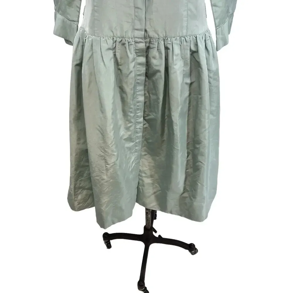 Rickie Freeman for Teri Jon‎ Teal Blue Green Drop Waist Shirtdress Silk Size 10 - Image 5