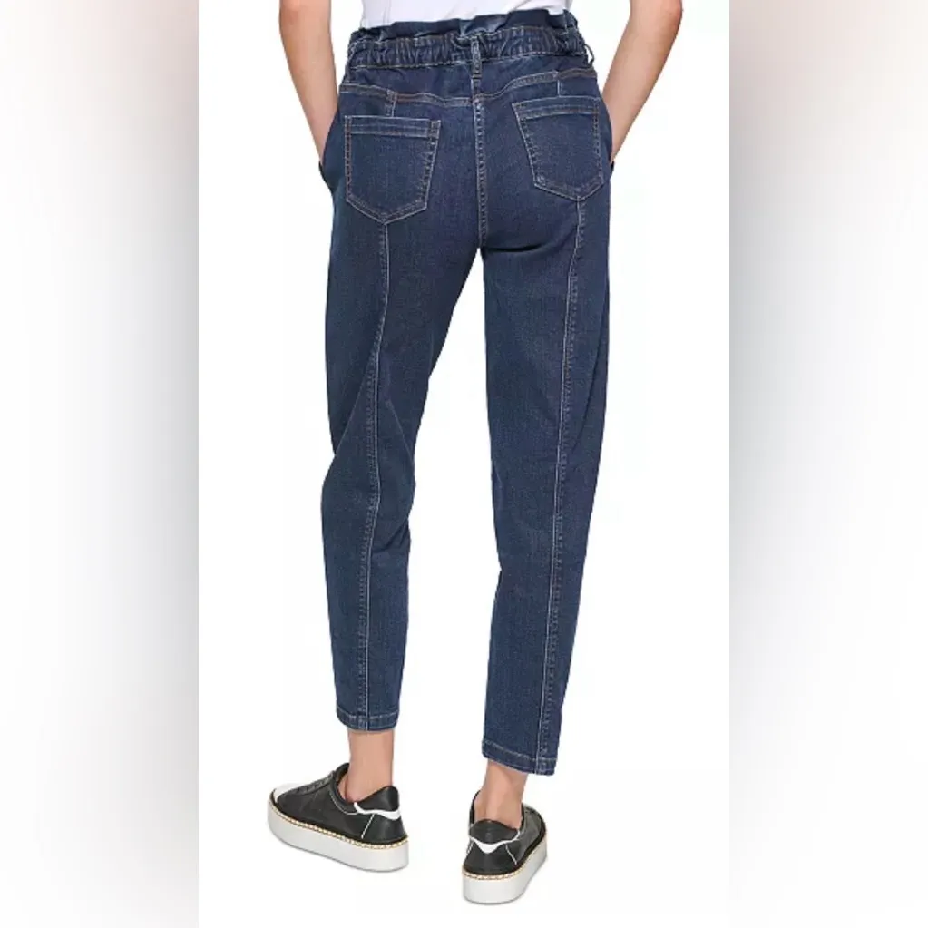 Karl Lagerfeld Dark Blue Ankle Jeans Size 10 High Rise Paper Bag‎ Waist - Image 3