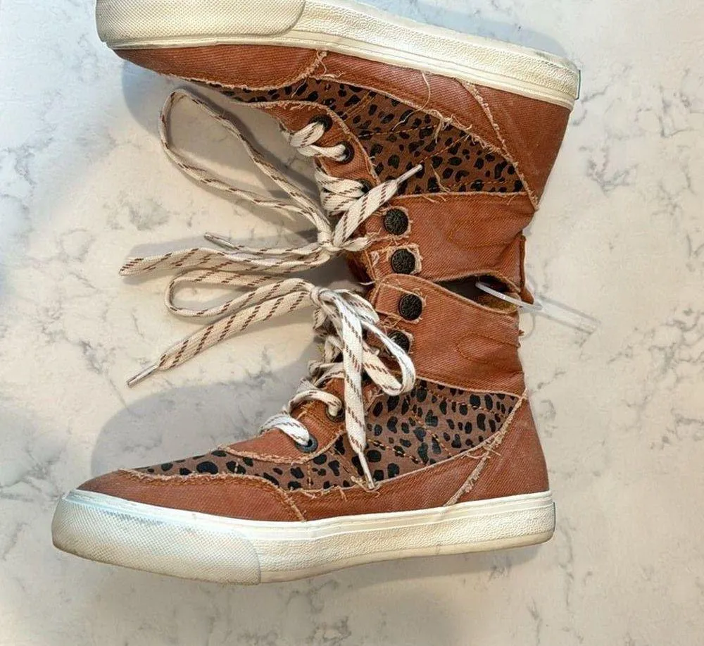 BLOWFISH MALIBU UPLAND DESERT CARAMEL LEOPARD CANVAS HI TOP SNEAKER size 9.5 - Image 6
