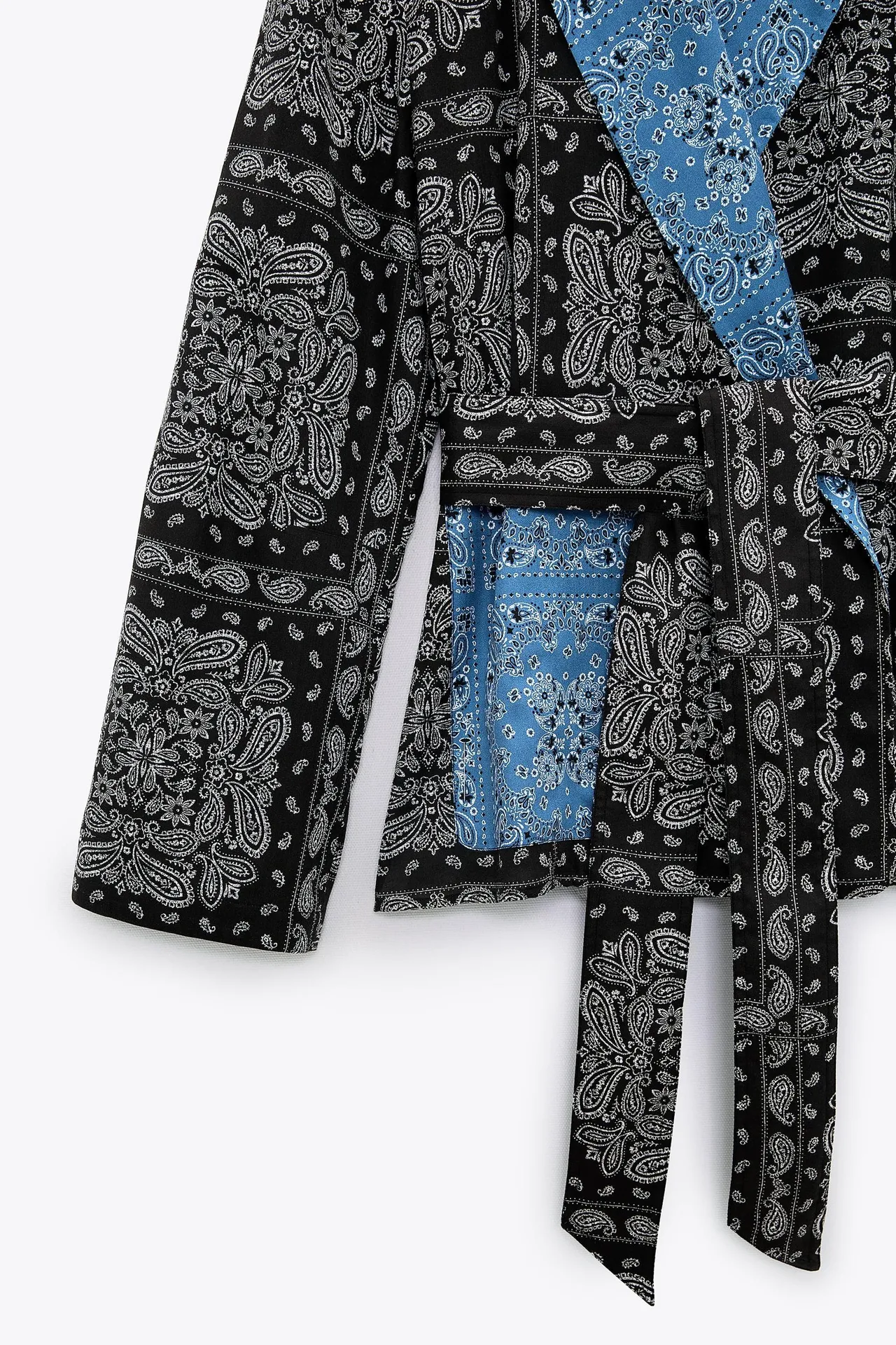 Black Blue Printed Wrap Blouse Top - Image 5
