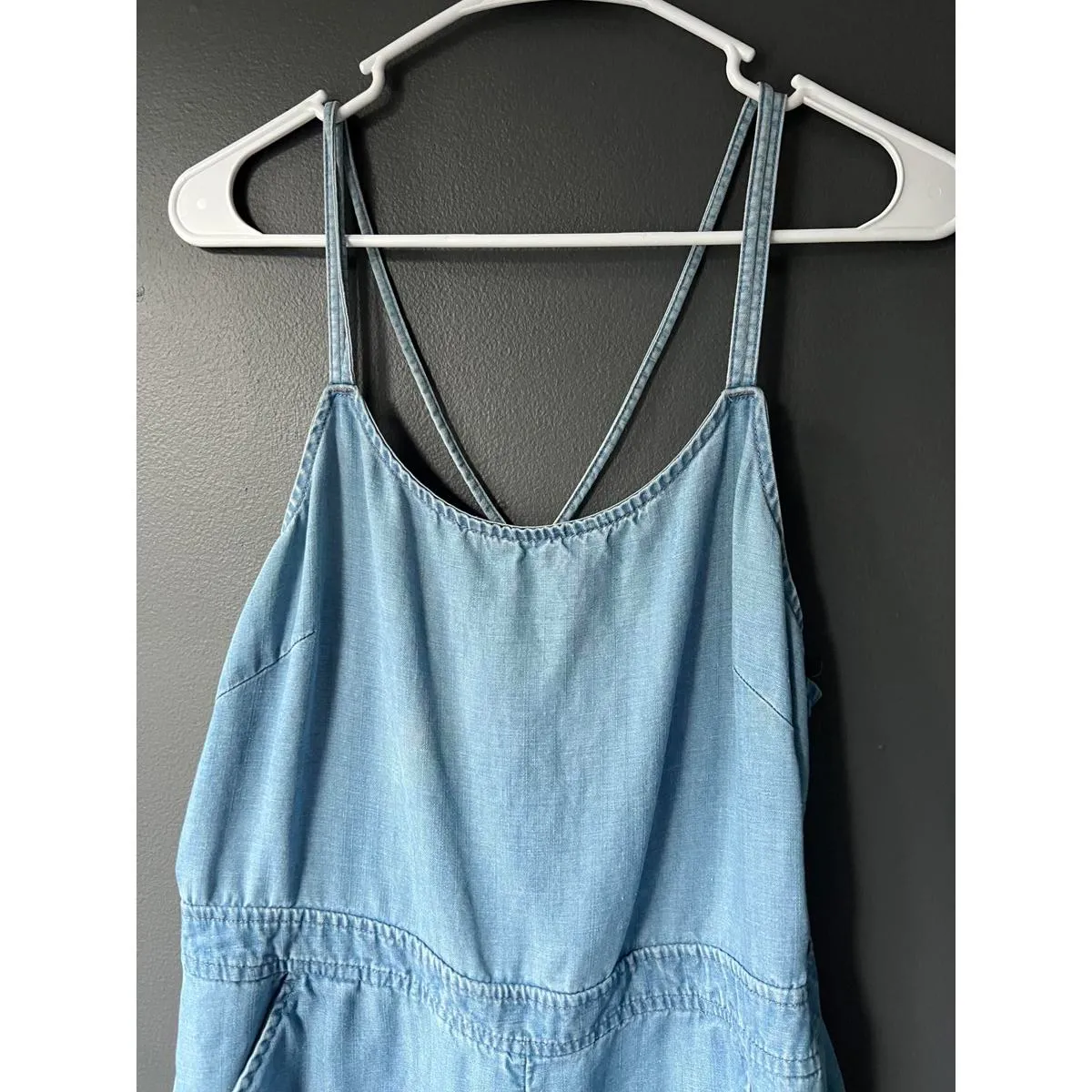 Lift Light Blue Denim Romper with Adjustable Straps - Image 3