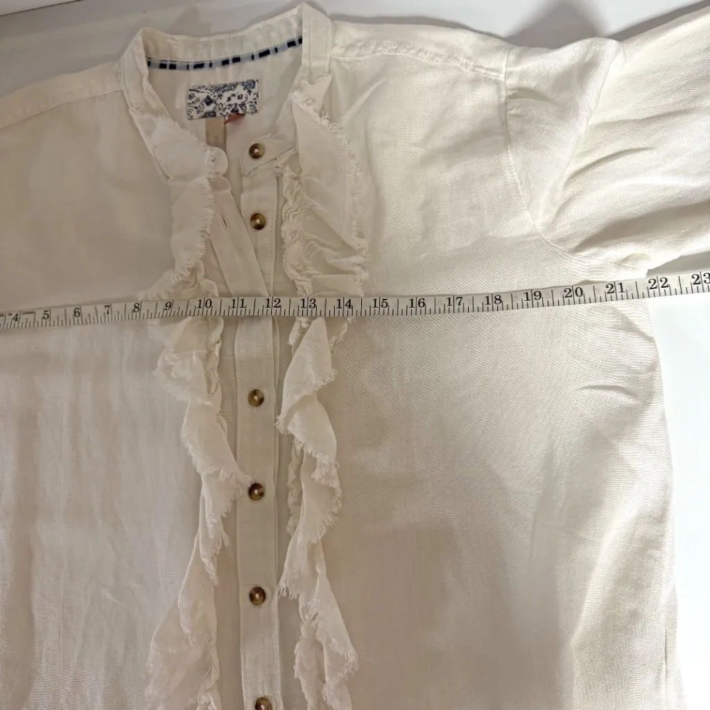 Anthro l Pilcro Ruffled Placket Shirt White - Image 7
