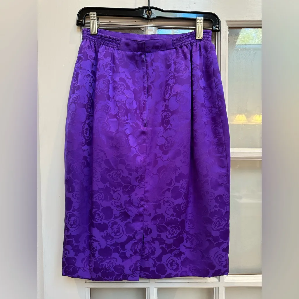 Vintage Anne Crimmins for Umi Collections Silk Floral Art To Wear Skirt Size 6 Purple - Image 3