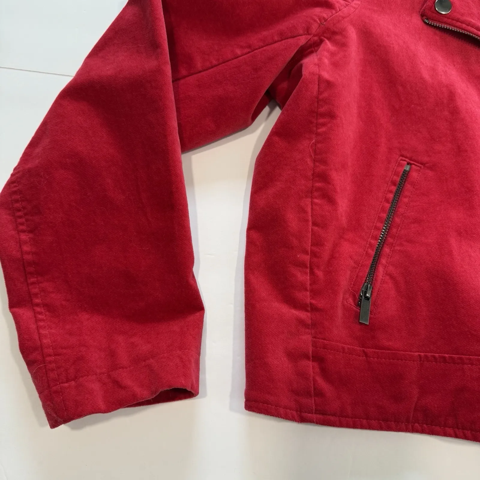 Torrid Red Velveteen Zip Up‎ Moto Jacket Size 2X Pockets - Image 7
