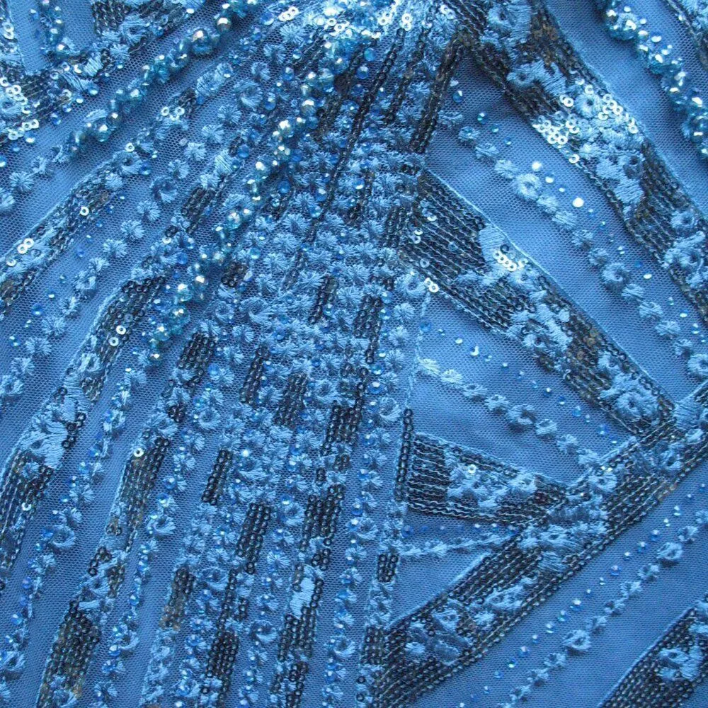 NWT Mac Duggal  Blue One Shoulder Cape Sleeve Embellished Gown 20528 Blue 10 - Image 9