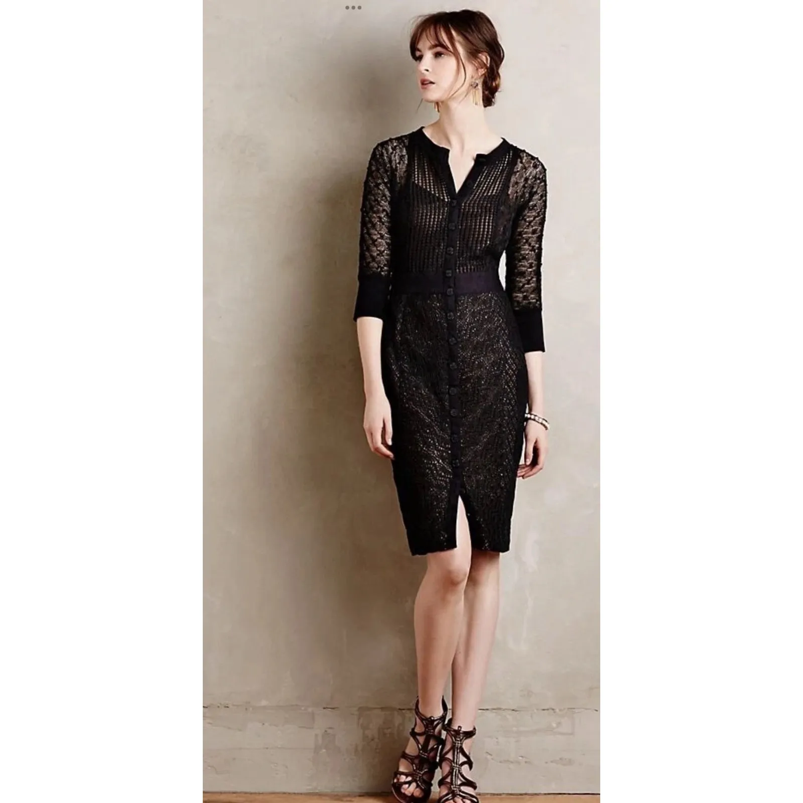 Anthropologie Beguile Byron Lars Mona Black Lace Button Front knit midi Dress 0 - Image 13