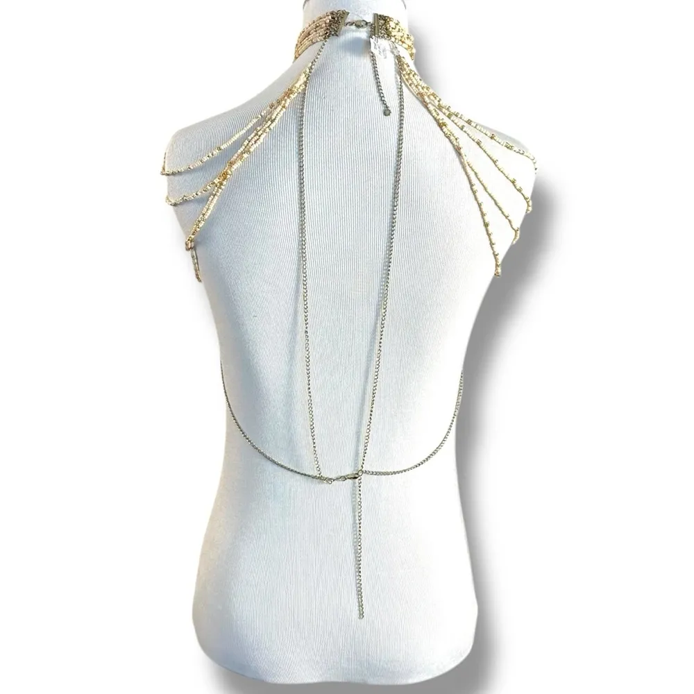 Free People Bohemian Beaded Festival Baez Body Chain Mustard Paprika Statement - Image 3