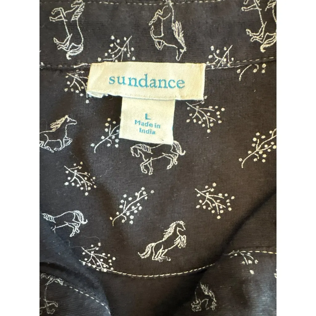 Sundance Black Long Sleeve Button-Up Shirt Horse Print Size Large Equestrian - Image 3