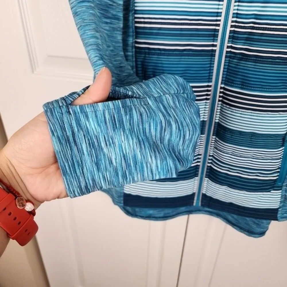 Jockey Hooded Jacket Quilted Sweatshirt Zip up Blue Teal Thumb Holes Size L Size L - Image 6