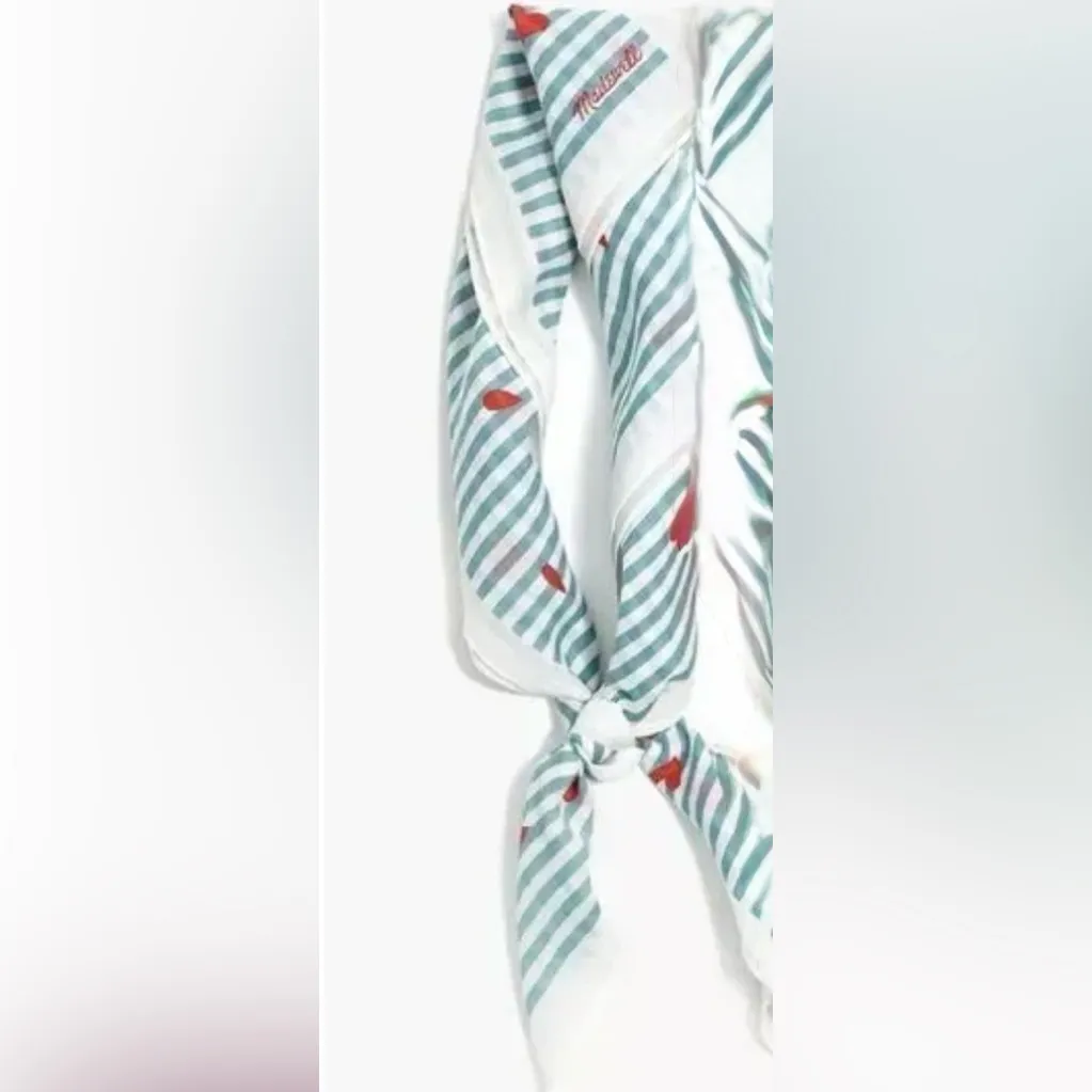 Madewell Gray Striped Scarf with Red Hearts - Image 2