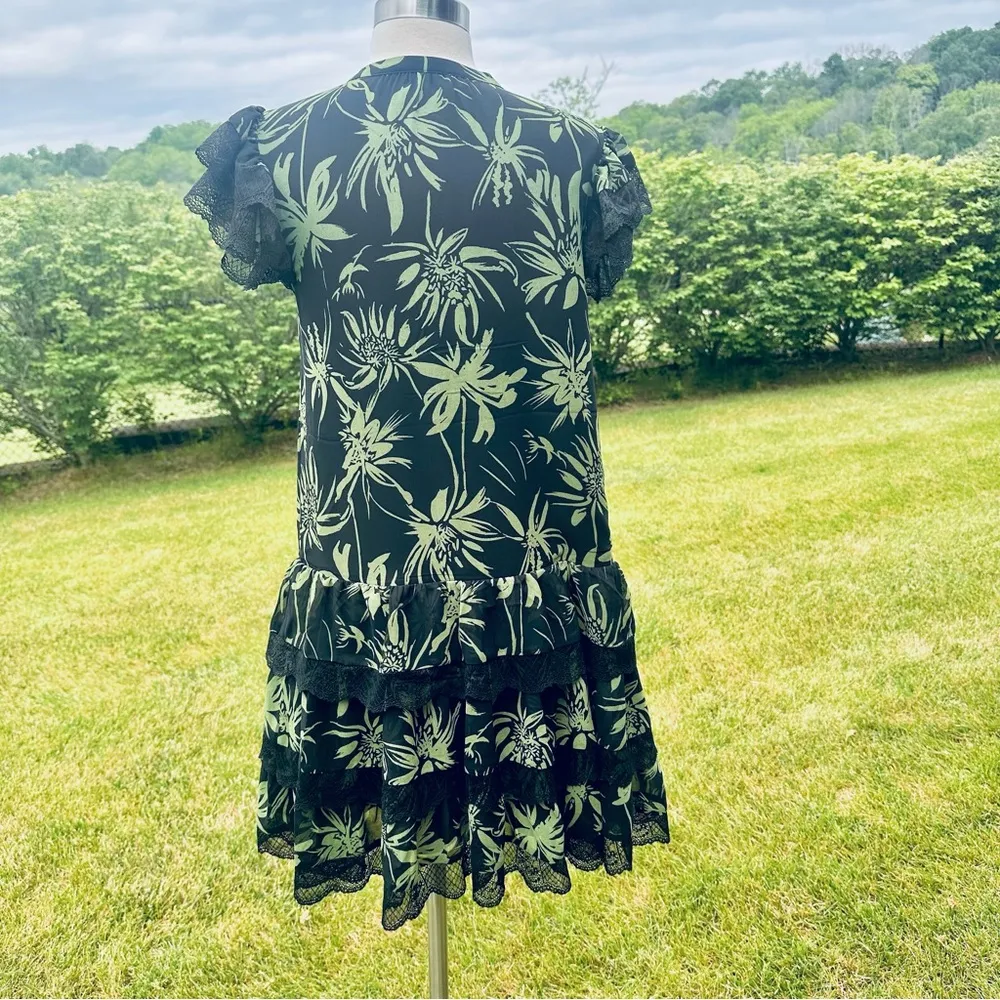 Mint Velvet Samira Print Frill Dress Green - Image 10