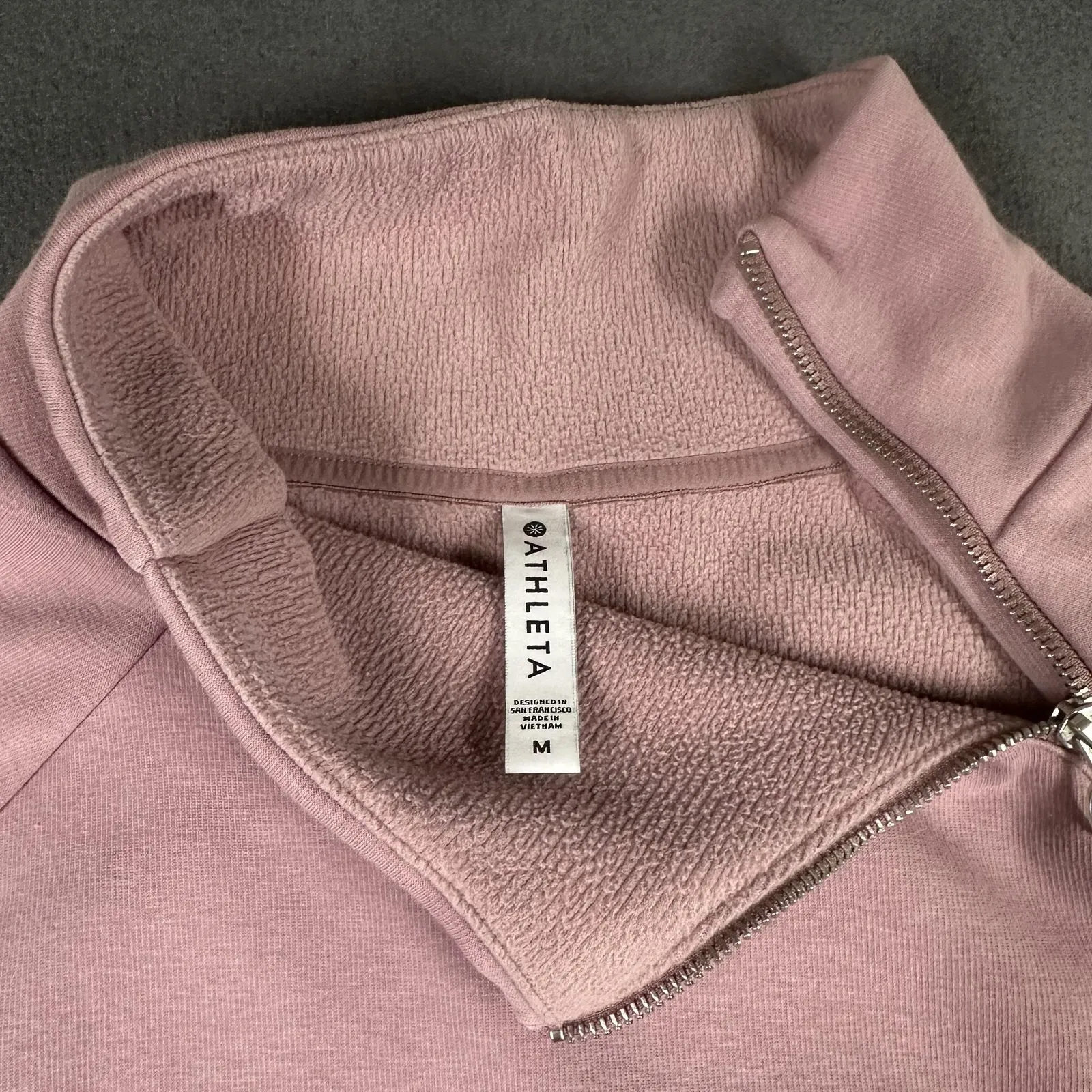 Athleta Cozy Karma Asym Pullover Sweatshirt Womens Medium Pink Wrap Fleece - Image 9