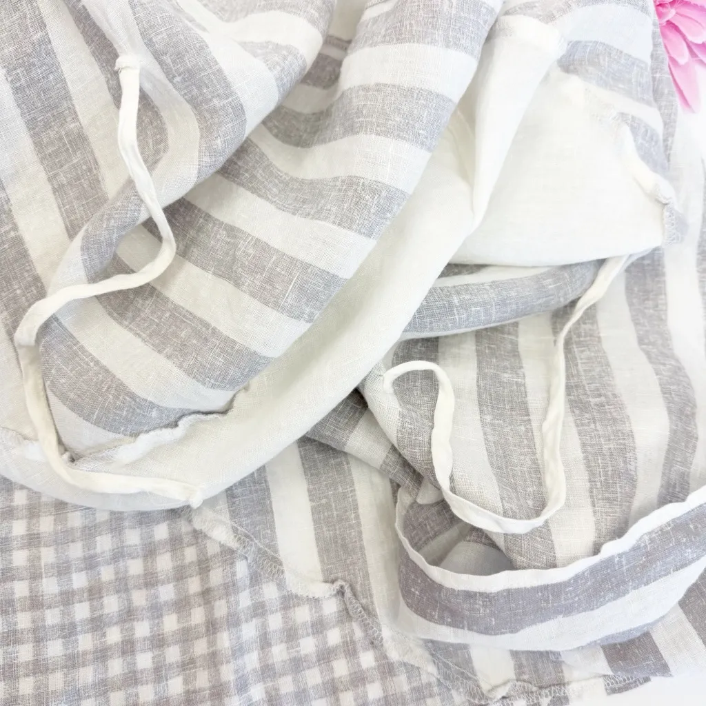 Luukaa Lagenlook Layered Asymmetrical Linen Midi Maxi Skirt Grey White Stripe Gray Size 6 - Image 5