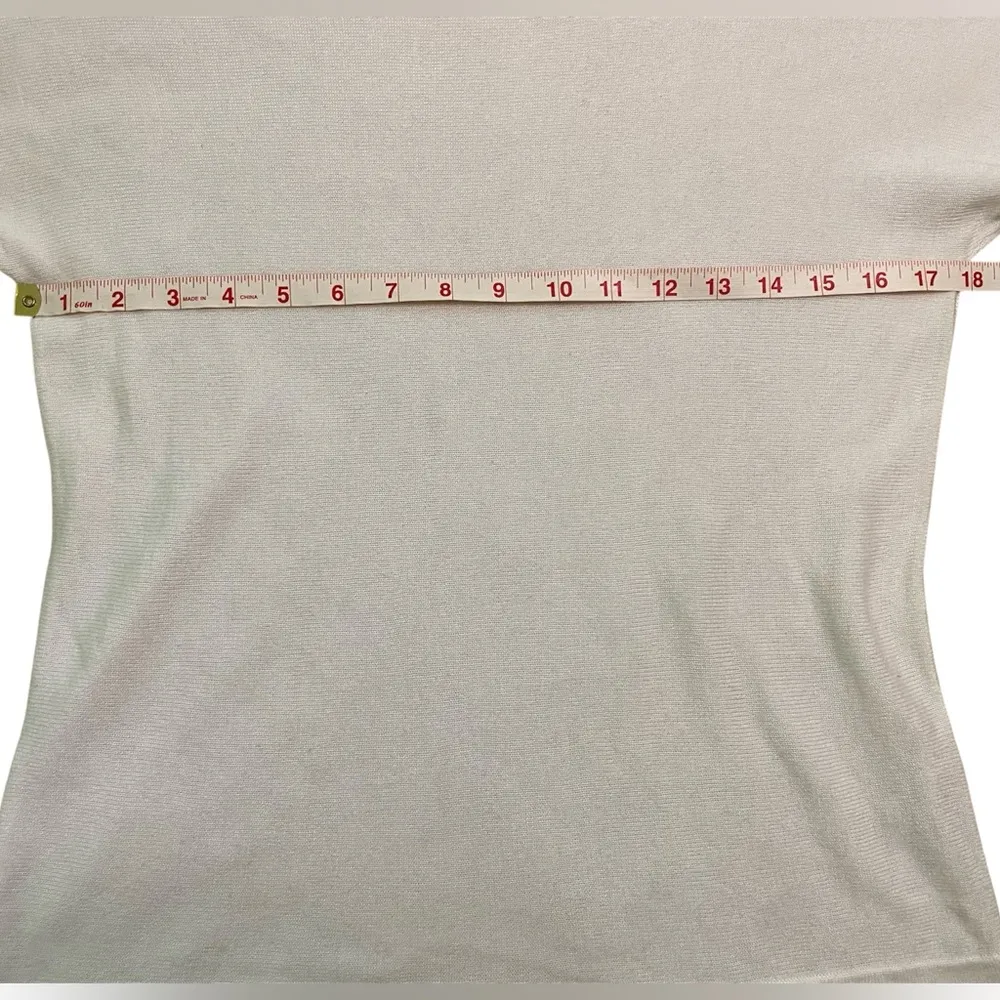 Eileen Fisher Cream Tencel Lyocell and Silk Blend Crewneck Short Sleeve Sweater - Image 3