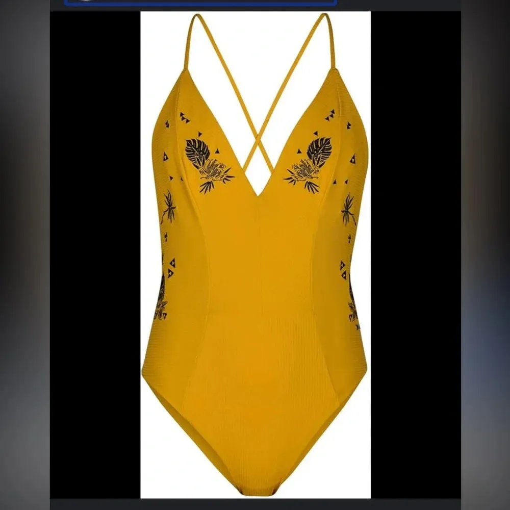 Hurley quick dry ribbed embroidered one piece swimsuit yellow embroidered cheeky - Image 10