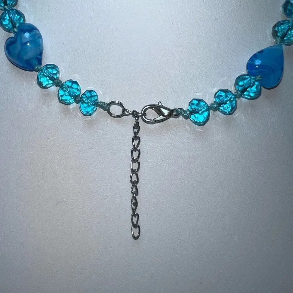 Heart‎ Shaped Art Lamp Glass and Crystal Necklace Blue - Image 6