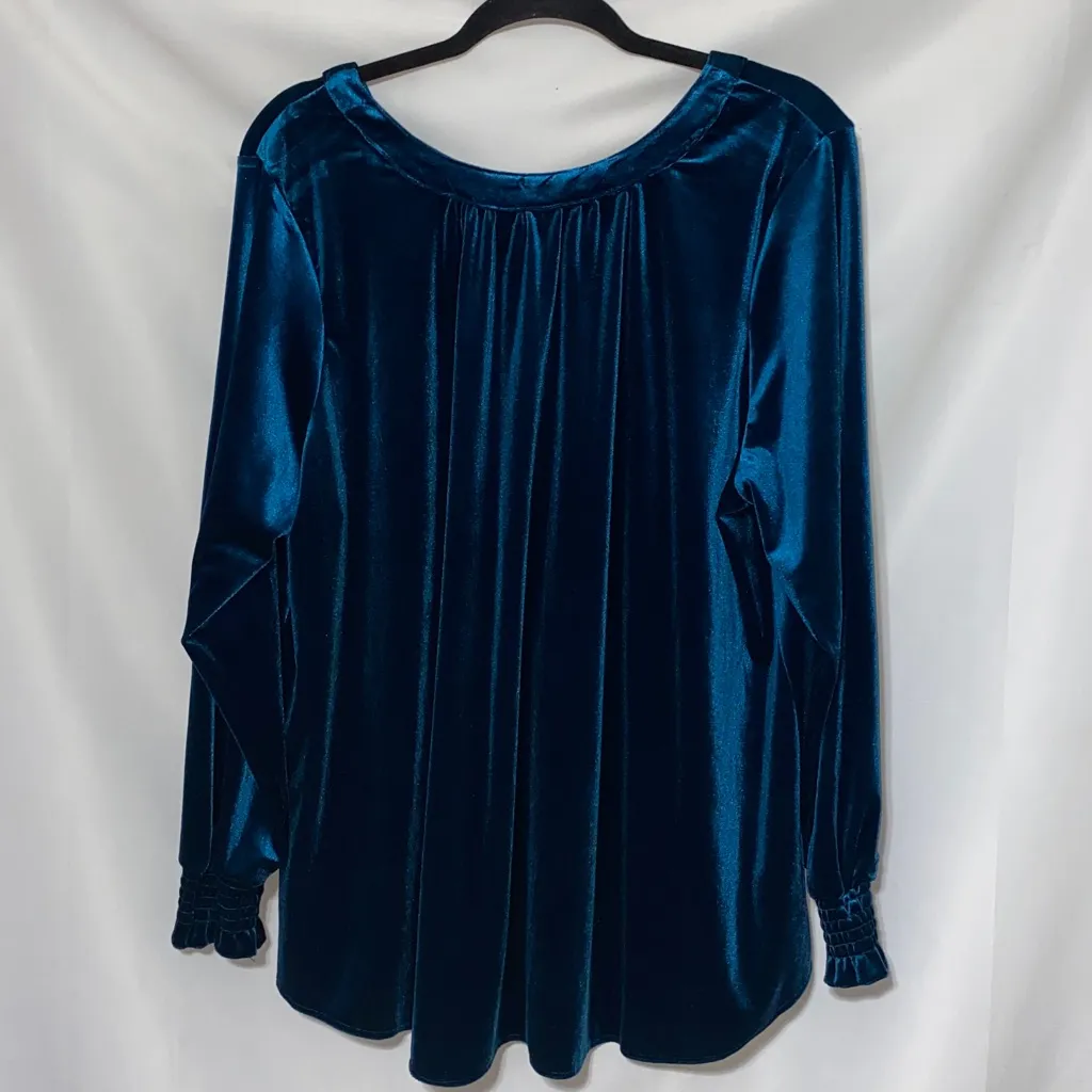 NWT INTRO STRETCH WO SIZE 2X DEEP TEAL VELVET TOP FLOWY BUTTON FRONT - Image 11