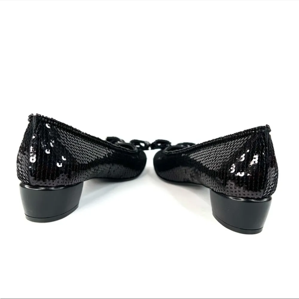 SALVATORE FERRAGAMO Vara Bow Black Sequin Block Heel Ballet Pumps Size 5 - Image 12